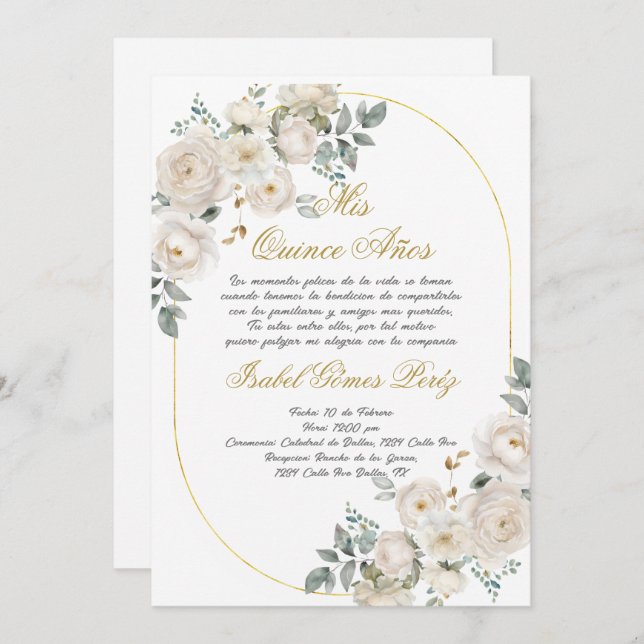 Convite de quinceanera em espanhol (Frente/Verso)