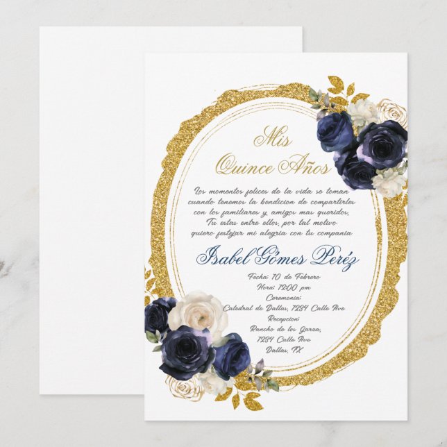 Convite de quinceanera em espanhol (Frente/Verso)