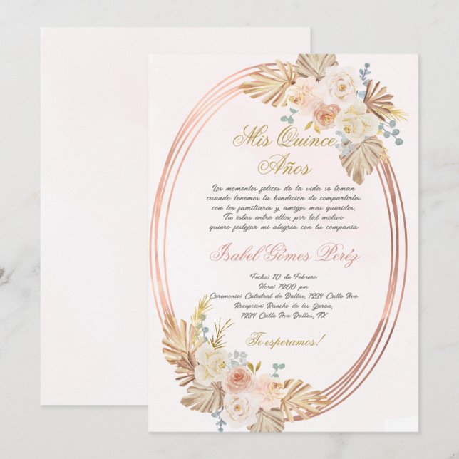 Convite de quinceanera em espanhol (Frente/Verso)