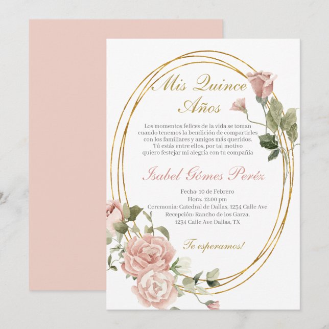 Convite de quinceanera em espanhol (Frente/Verso)