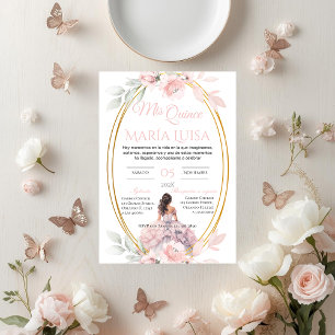 Convite de Quinceañera em Floral Rosa Espanhol