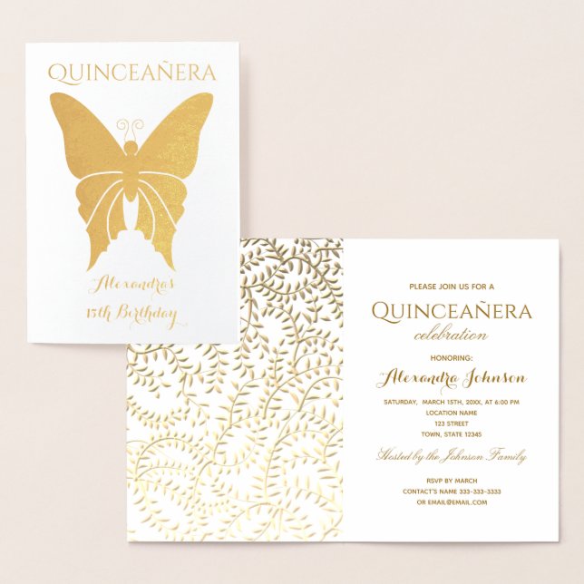 Convite de Quinceanera em Ouro Elegante (Exibição)