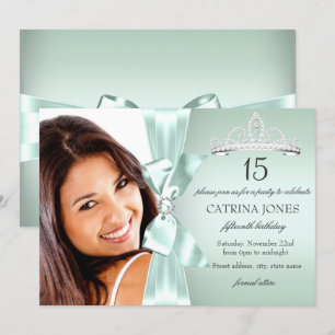 Convite de Quinceanera em Prata e Verde Menta com 