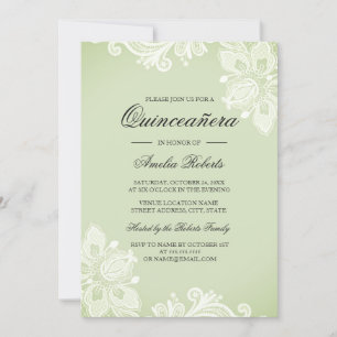 Convite de Quinceanera em Renda Vintage Verde Suav