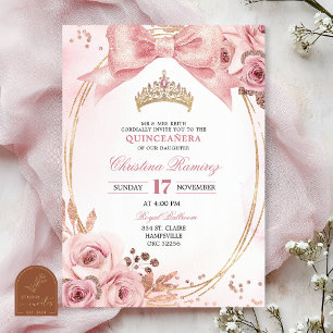 Convite de Quinceanera em Rosa Dourado Coquette co