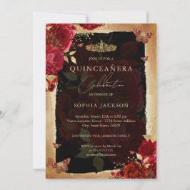 Convite de Quinceanera em Rosa Dourado Vermelho El