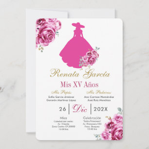 Convite de Quinceanera Escaramuza Rosa Mexicana