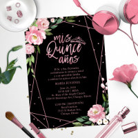 Convite de Quinceanera Espanhol Rosa Bege Dourado