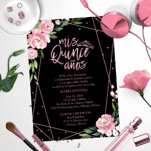 Convite de Quinceanera Espanhol Rosa Bege Dourado 