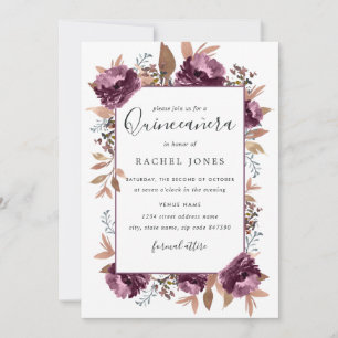 Convite de Quinceanera Flor de Aquarela Roxa