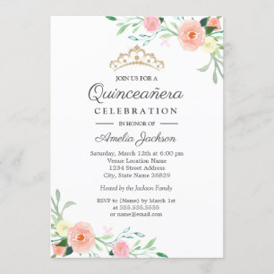 Convite de Quinceanera Flor de Pêssego Rosa Selvag