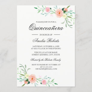 Convite de Quinceanera Floral Aquarela Elegante