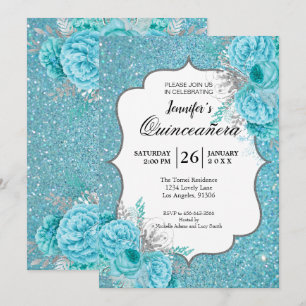 Convite de Quinceanera Floral Azul Brilhante
