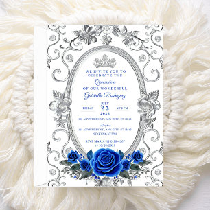 Convite de Quinceañera Floral Azul Elegante Z3