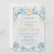 Convite de Quinceañera Floral Azul Empoeirado | El