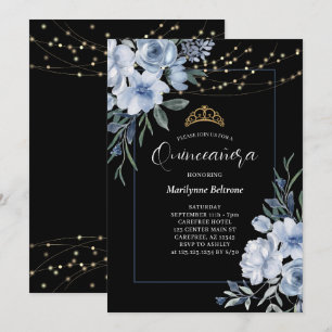 Convite de Quinceañera Floral Azul Empoeirado Pret
