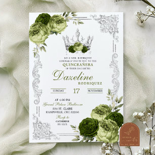 Convite de Quinceanera Floral Borboleta Verde Sálv