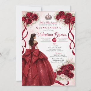 Convite de Quinceañera Floral Borgonha