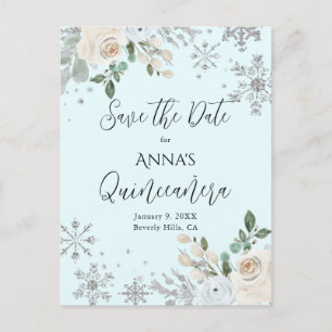 Convite de Quinceanera Floral de Inverno Azul Clar