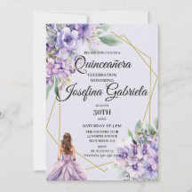 Convite de Quinceañera floral de lavanda