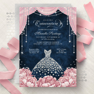 Convite de Quinceanera Floral Diamante Rosa