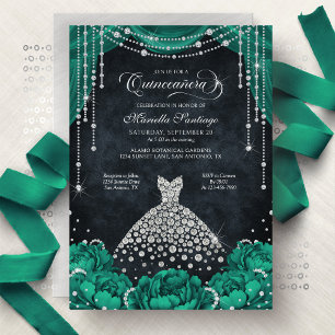 Convite de Quinceanera Floral Diamante Verde