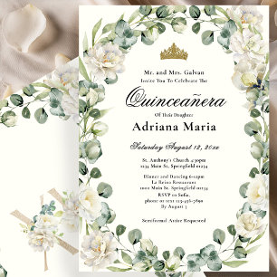 Convite de Quinceanera Floral Elegante Flor de Mar