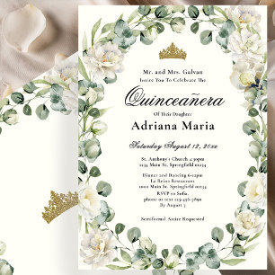 Convite de Quinceanera Floral Elegante Flor de Mar