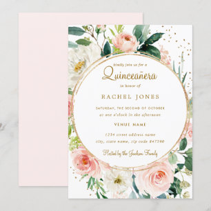Convite de Quinceanera Floral Geométrico Bege Dour