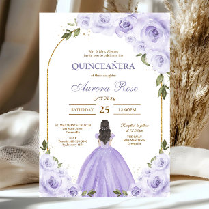 Convite de Quinceanera Floral Lilás Moderno