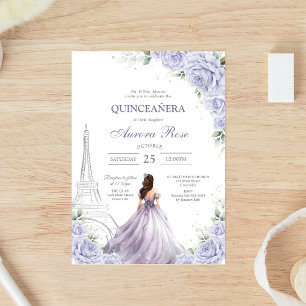 Convite de Quinceanera Floral Lilás Moderno