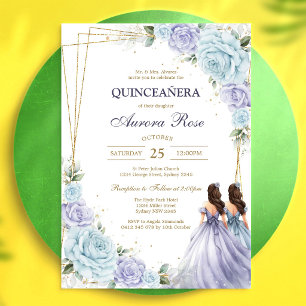 Convite de Quinceanera Floral Lilás Moderno
