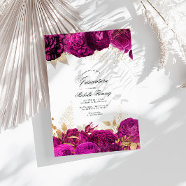 Convite de Quinceañera Floral Ousado Rosa Choque e