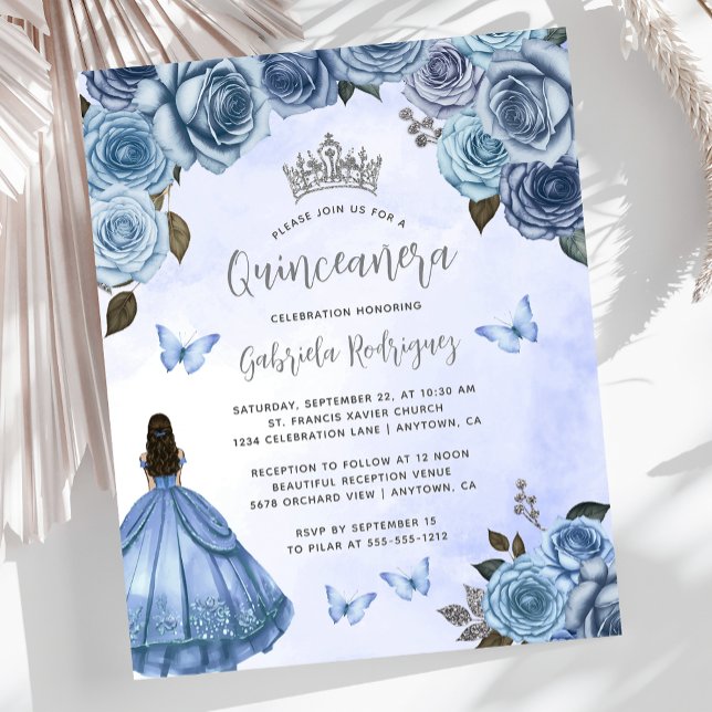 Convite de Quinceañera Floral Prata Orçamento (Criador carregado)