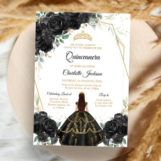 Convite de Quinceanera Floral Preto