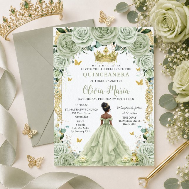 Convite de Quinceañera Floral Princesa e Sapo em V (Criador carregado)