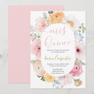 Convite De Quinceanera Floral Rosa