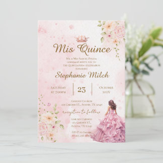 Convite de Quinceanera floral rosa