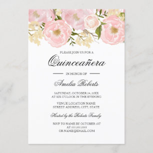 Convite de Quinceanera Floral Rosa Bege Bonito