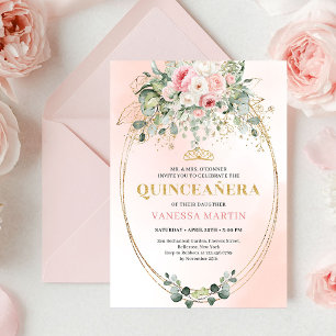Convite de Quinceañera Floral Rosa Bohemian Blush