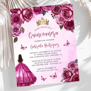 Convite de Quinceañera Floral Rosa Fúcsia Orçament