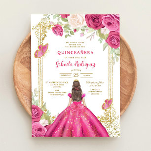 Convite de Quinceanera Floral Rosa Moderno