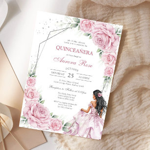 Convite de Quinceanera Floral Rosa Moderno