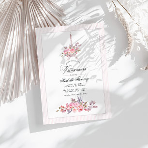 Convite de Quinceañera Floral Rosa Parisiense para