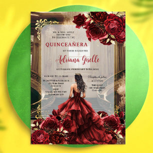 Convite de Quinceanera Floral Rosa Vermelha Modern