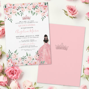 Convite de Quinceanera Floral Rosas Rosa Corado