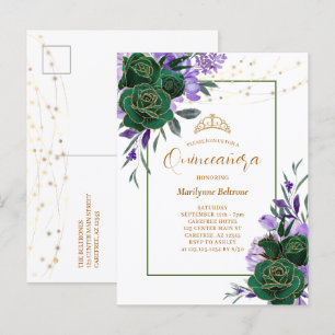 Convite de Quinceañera Floral Roxo Dourado