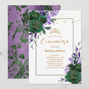 Convite de Quinceañera Floral Roxo Dourado