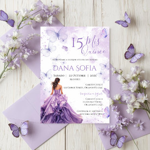 Convite de Quinceañera Floral Roxo em Espanhol