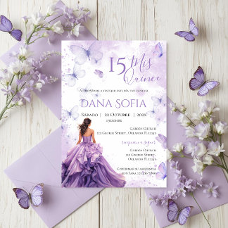 Convite de Quinceañera Floral Roxo em Espanhol